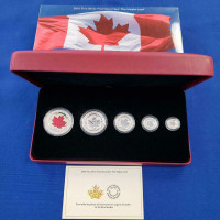 2015 SILVER MAPLE LEAF SILVER COINS-5 PIECE SET  CANADA