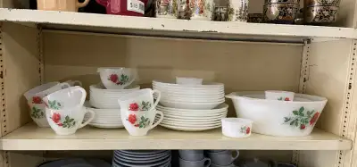 Vintage French MCM Arcopal Dishes Set Roses, View more