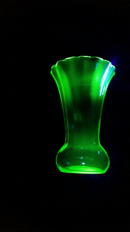 Uranium Glass Ruffled Vase Large in Arts & Collectibles in City of Toronto