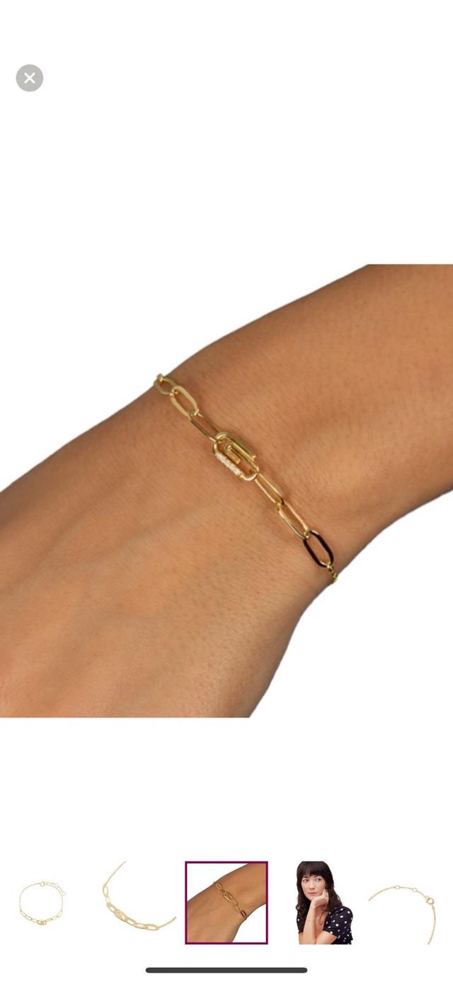 Adina Eden Pave Safety pin Paperclip gold bracelet Brand New  in Jewellery & Watches in City of Toronto - Image 3