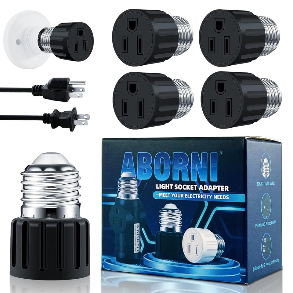 ABORNI 4 Packs E26/E27 3 Prong Light Socket To Plug Adapter | Indoor ...
