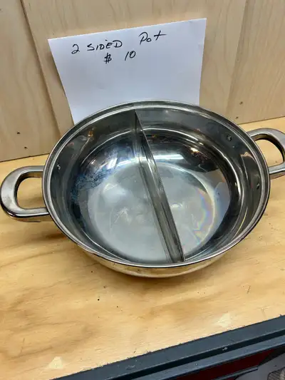 split pot / $10 pasta pot / strainer combo $40 roster. $10 strainer basket. $10 pots and pans and od...