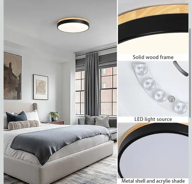 Goomavi Modern LED Ceiling Light, 15.74in Minimalist Wood Flush in Indoor Lighting & Fans in Kitchener / Waterloo - Image 6