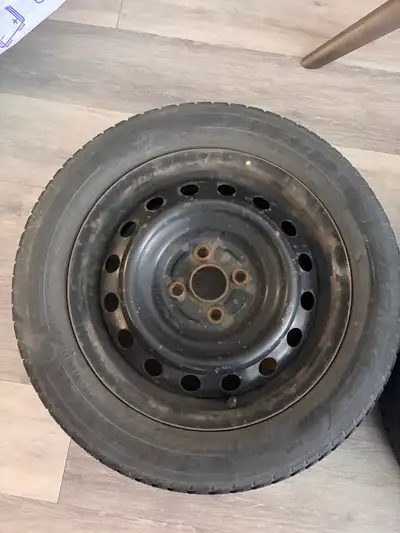 4 tires with steel rims as shown in pics. Tires have reached the “ replacement tire monitor” conditi...
