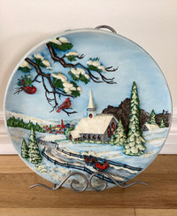 1983 3D “Byron Molds” Winter Christmas Scene Ceramic Plate Wall