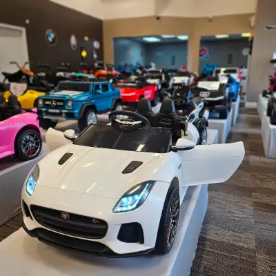 The Official Jaguar F-Type Kids Ride-On Car offers style and safety with an ECO-leather seat, 5-poin...