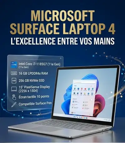 Microsoft Surface Laptop 4, i7-1185G7,16 Go RAM, 256 Go SSD,15'', View more