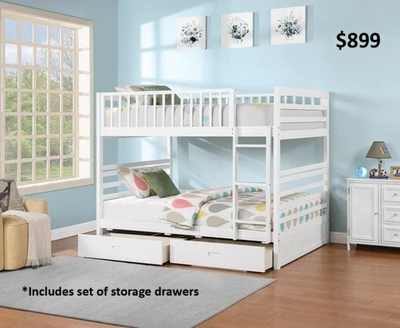 GREAT SELECTION OF DOUBLE/DOUBLE BUNK BEDS WITH STORAGE DRAWERS, View more