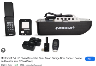 Mastercraft 1/2 HP Chain Drive Smart Garage Door Opener, View more