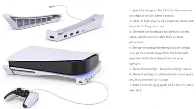 New PS5 IPEGA Horizontal Stand with 4-Port USB Hub Base Holder, View more