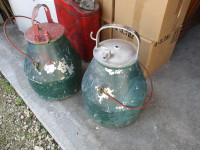 2 OLD STAINLESS STEEL MILKERS $30 EA. YARD FARM DECOR PLANTERS