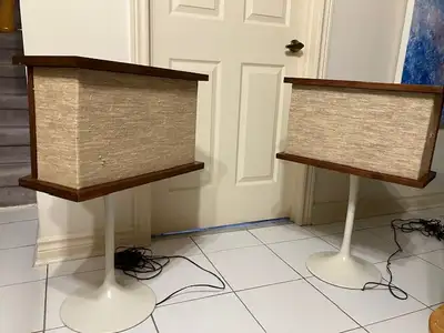 Bose 901 Series I Direct Reflecting Speakers on white tulip stand