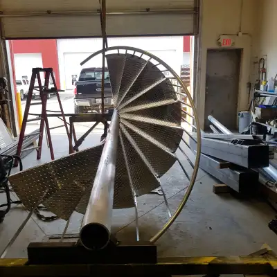 STEEL OR ALUMINUM STAIRS, SPIRAL STAIRS, MEZZANINE, CUSTOM FABRICATION, WELDING SHOP, POWDER COATING...