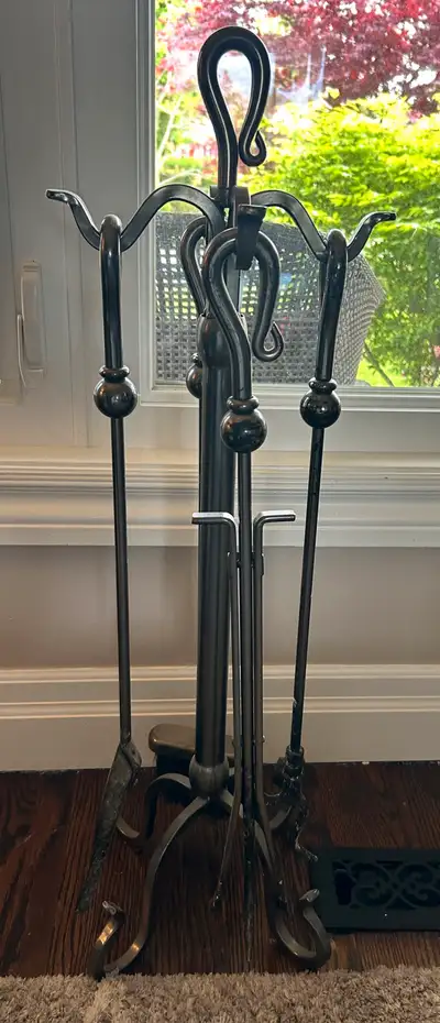 4 Piece Fireplace Tool Set and Log Holder, View more