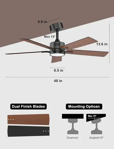 Ohniyou 48'' Ceiling Fans with Lights, Modern Walnut Ceiling Fan, View more