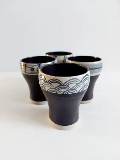 A set of 4 ceramic Japanese yunomi tea cups, View more