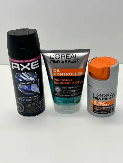 New , Men’s Axe spray , face wash and face moisturizer, View more