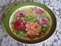 HAND PAINTED DECORATIV PLATE -BIG ROSES -Dresden China -Signed