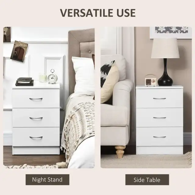 White Bedside Table with 3 Drawers, Modern Wood Nightstand in Dressers & Wardrobes in Markham / York Region - Image 5