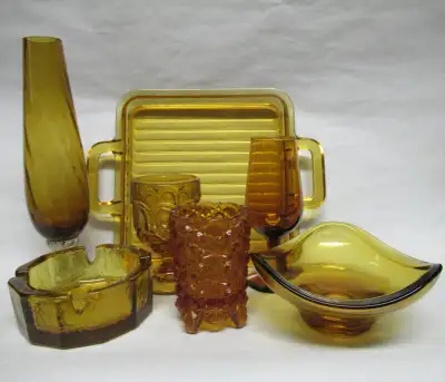 nice large lot of vintage amber glass ware available more than shown .all for one price ***** will a...