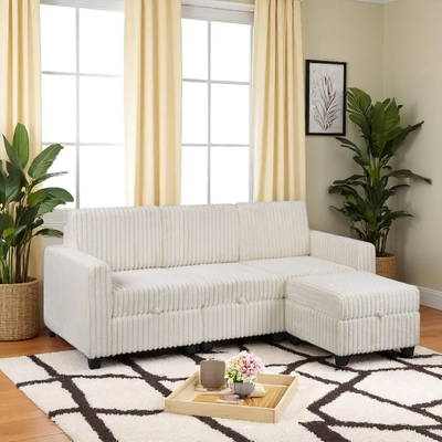 New Sleek Beige Fabric Upholstered - Sectional Sofa In Big Sale, View more