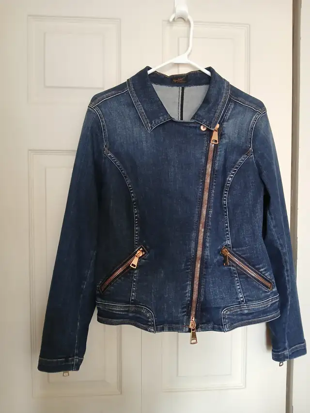 ASHLEY GRAHAM X MARINA RINALDI Gold Zip Denim Jacket, Size s/m in Women's - Tops & Outerwear in City of Toronto - Image 6