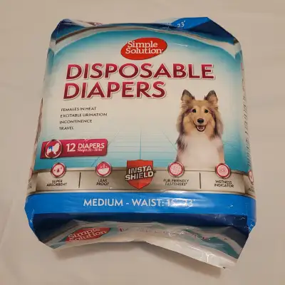 These disposable diapers are for medium sized female dogs with an approximate waist size of 15"-23"....