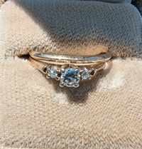 Diamond Engagement Ring with Gold Wedding Band