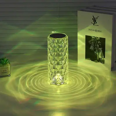 Table Lamp, Crystal Lamp, Rose Diamond Table Lamp,Colors RGB with Touch, USB Rechargeable Table Ligh...