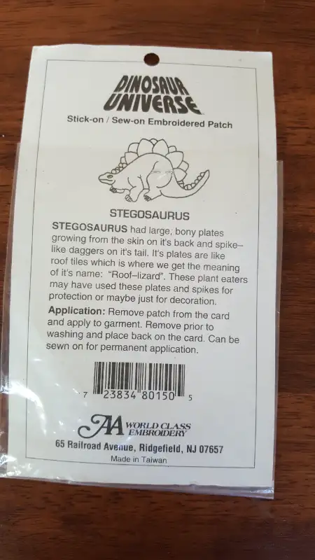 Dinosaur Universe Stegosaurus Stick-On / Sew-On Patch *New*63848995658497121
