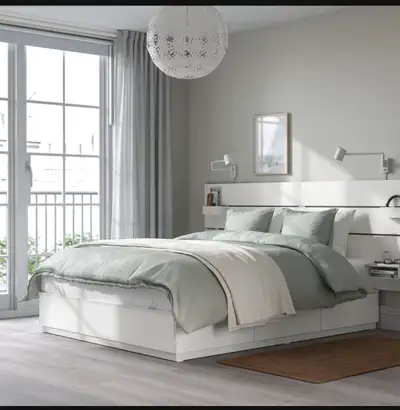 Amazing queen bed with medium firm mattress and headboard for sale. Bed comes with ample storage- Id...