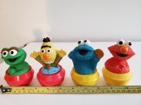 Vintage 90s Sesame Street Set of 4 Roly Poly Pals Weeble Wobble