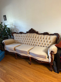 Vintage couch, love seat, and chair pair