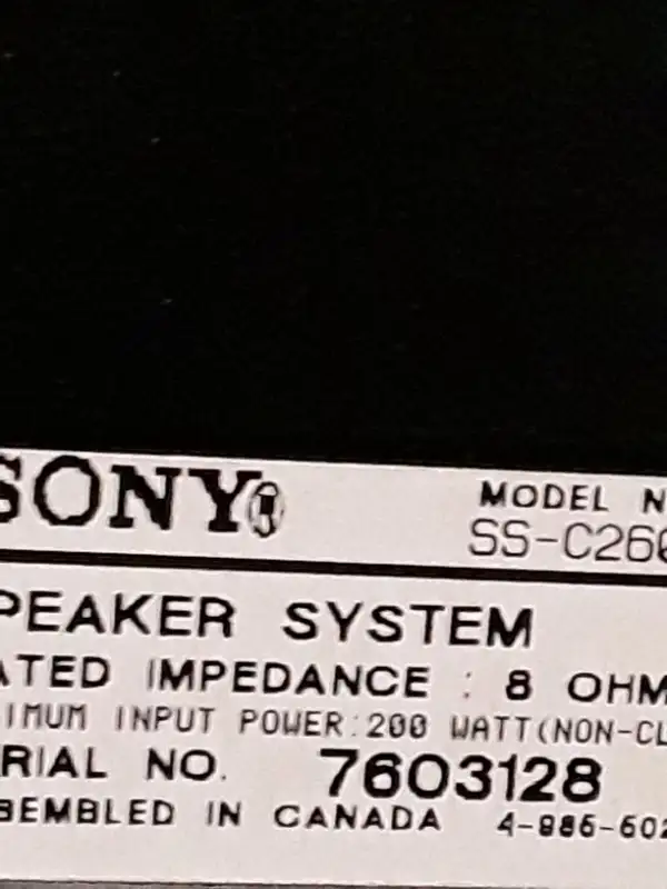 SONY SPEAKER SET, MODEL # SS-C260AV $140 cad for both, mint in Speakers in Mississauga / Peel Region - Image 3