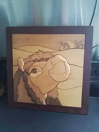 Judy Gale Roberts Camel Wood Intarsia Art, View more