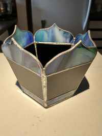 Hand crafted stained glass flower pot.
