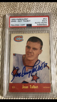 Cartes hockey 1955 Jean Guy Talbot RC Signée .Pop.1 UNIQUE !!!!