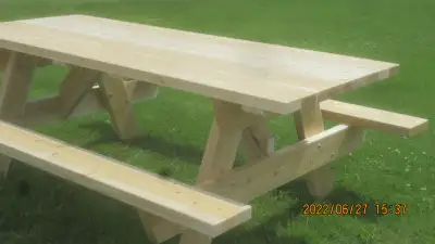 Are you ready for summer? The table is 30X63X84 inches. Galvanized carriage bolts. #10X4 inches outd...