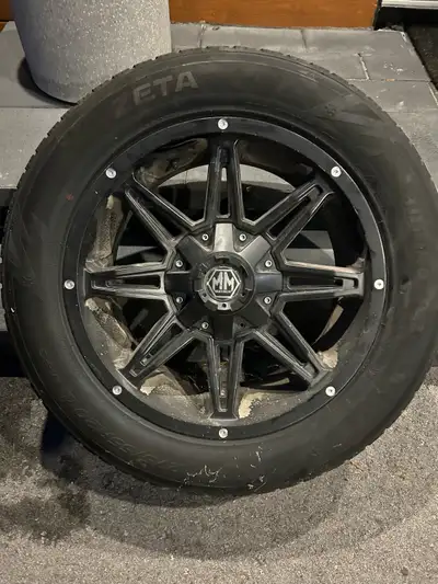 Mayhem truck rims with Zeta winter tires x4 275/55R20. Tires likely have one more season based on tr...