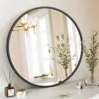 Round Mirror 30 Inch Black Metal Framed Wall Mounted Circle