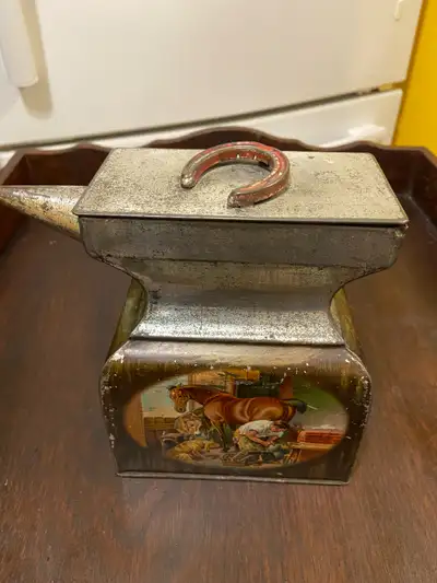 Macfarlane Lang Blacksmith Anvil Figural Biscuit Tin c1900s, View more