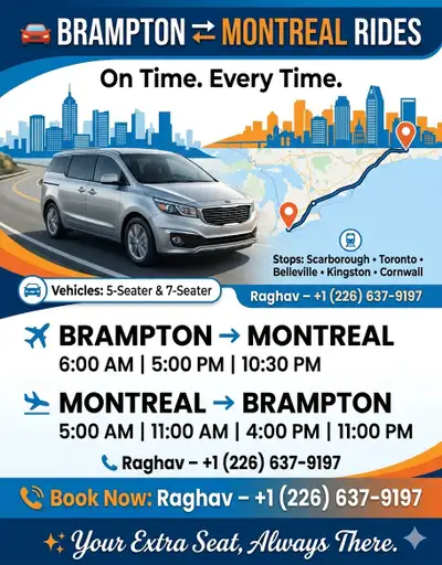 Brampton to Montreal Rides, View more