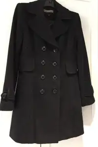 Women’s 50% Wool Pea Coat Black-Size M/ Manteau femmes 50% laine