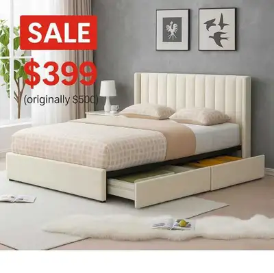 Brand New Upholstered Queen-Size Platform Bed Frame with 4 Stora, View more