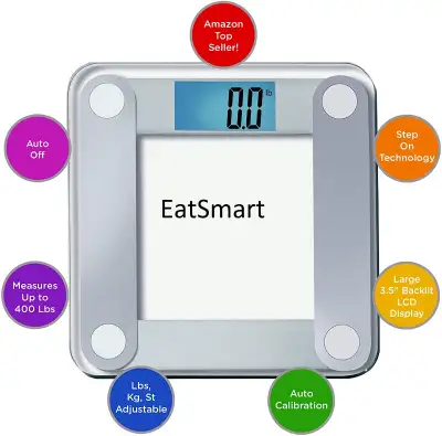 EatSmart Precision Digital Bathroom Scale with Extra Large Backlit 3.5-Inch Display and Step-On Tech...