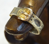 15K GOLD RING antique MOURNING hair plaited buckle Hallmark 1894