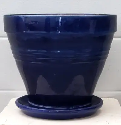 COBALT BLUE CERAMIC PLANTER WITH SAUCER, View more