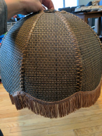 Vintage wicker swag lamp shade with fringe