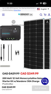 200 Watt 12 Volt Monocrystalline Solar Starter Kit w/Wanderer 30
