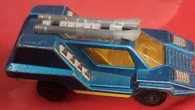 Relive your childhood with this vintage 1976 Matchbox Cosmobile! This cool blue and yellow toy car,...